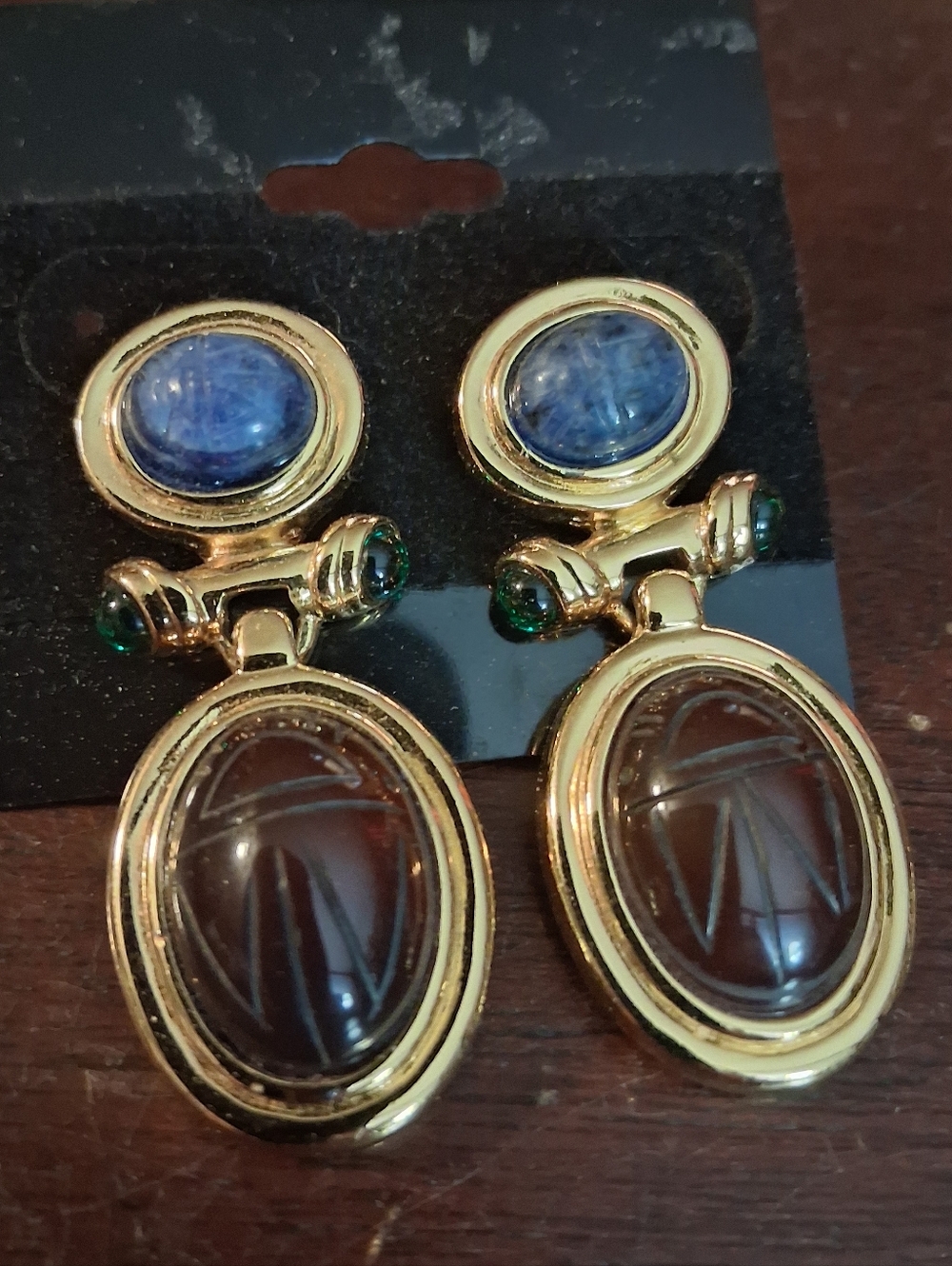 Vintage Gold Tone Stone Earrings